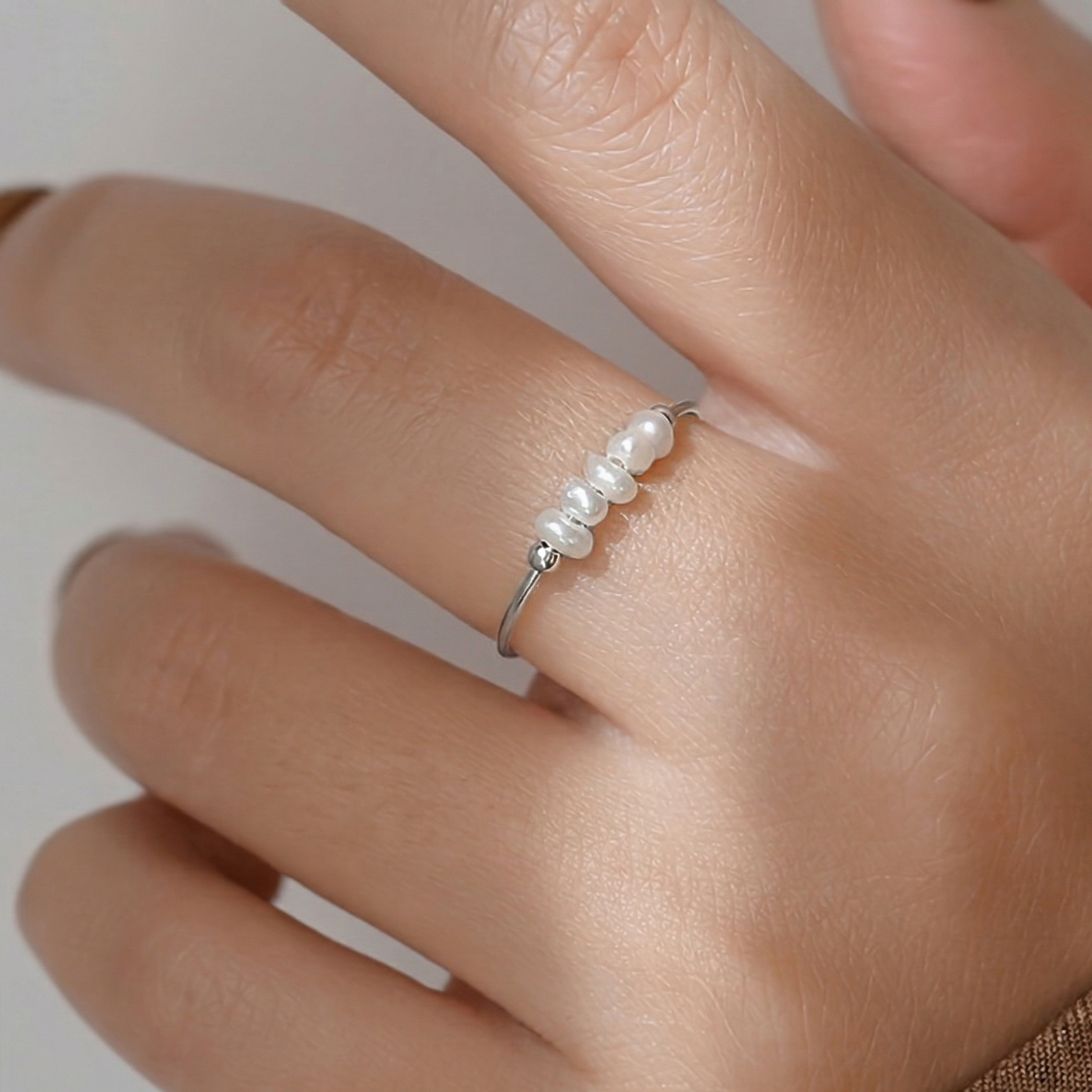 Anillo Perlas Plateado