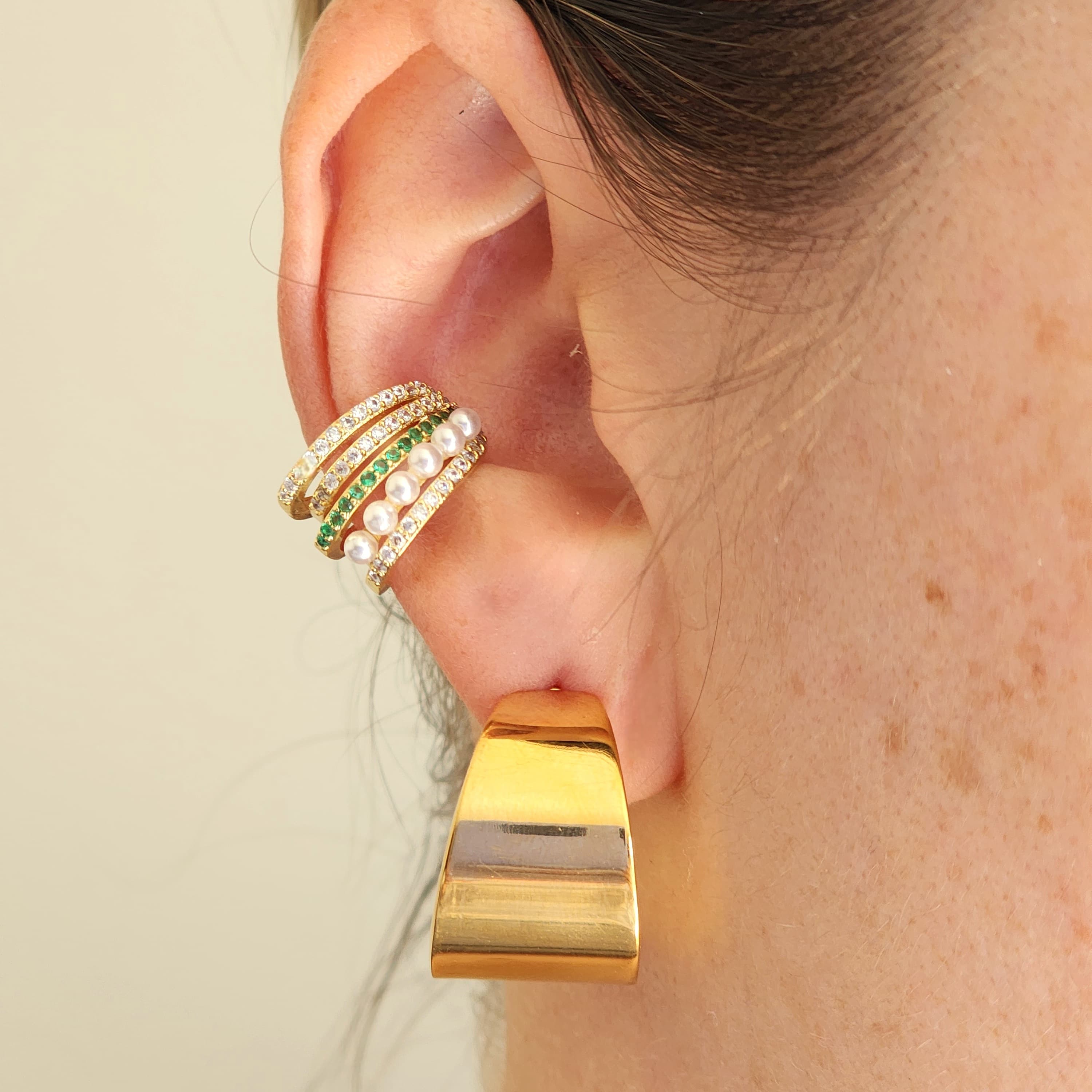 Earcuff Perlas y Brillos Esmeralda