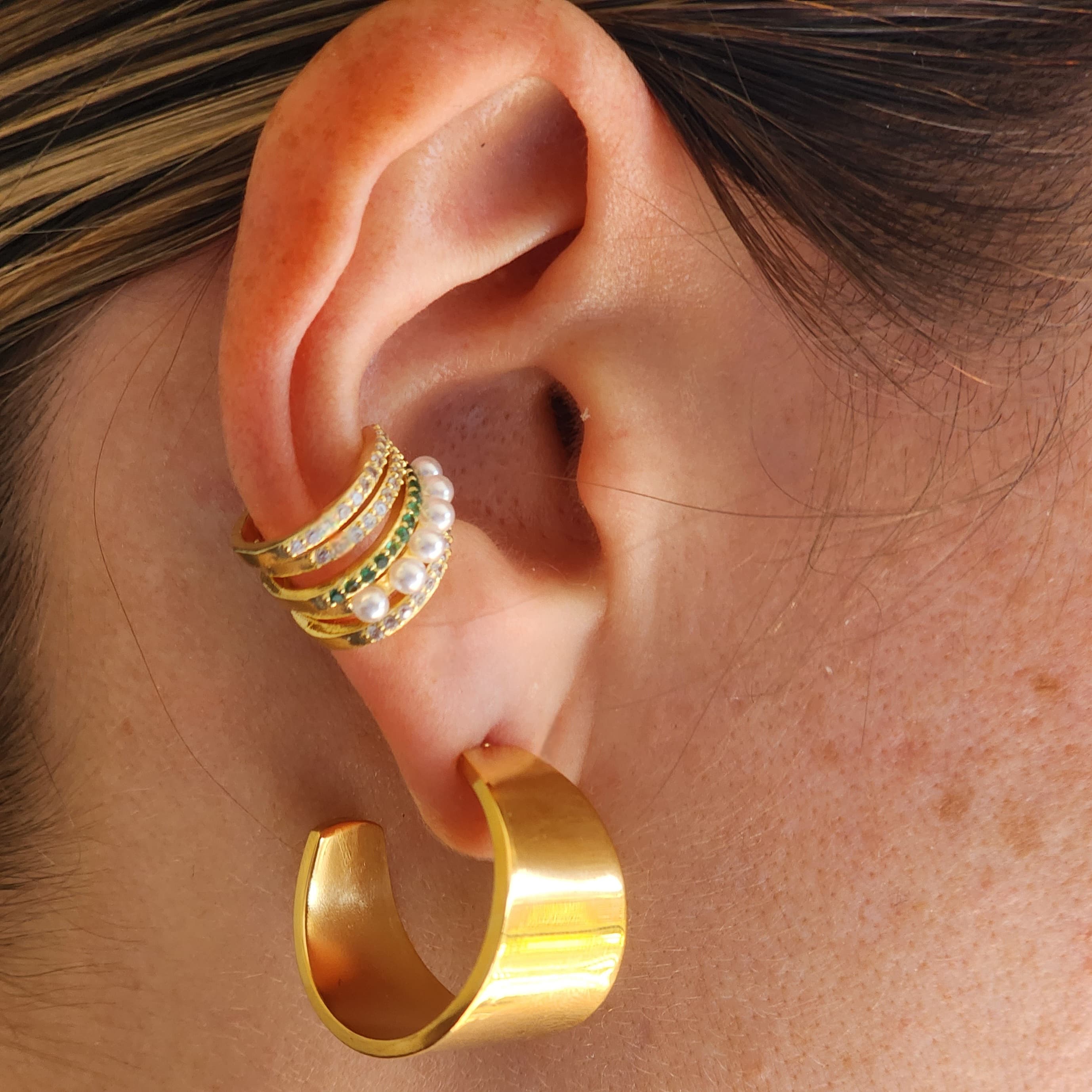 Earcuff Perlas y Brillos Esmeralda