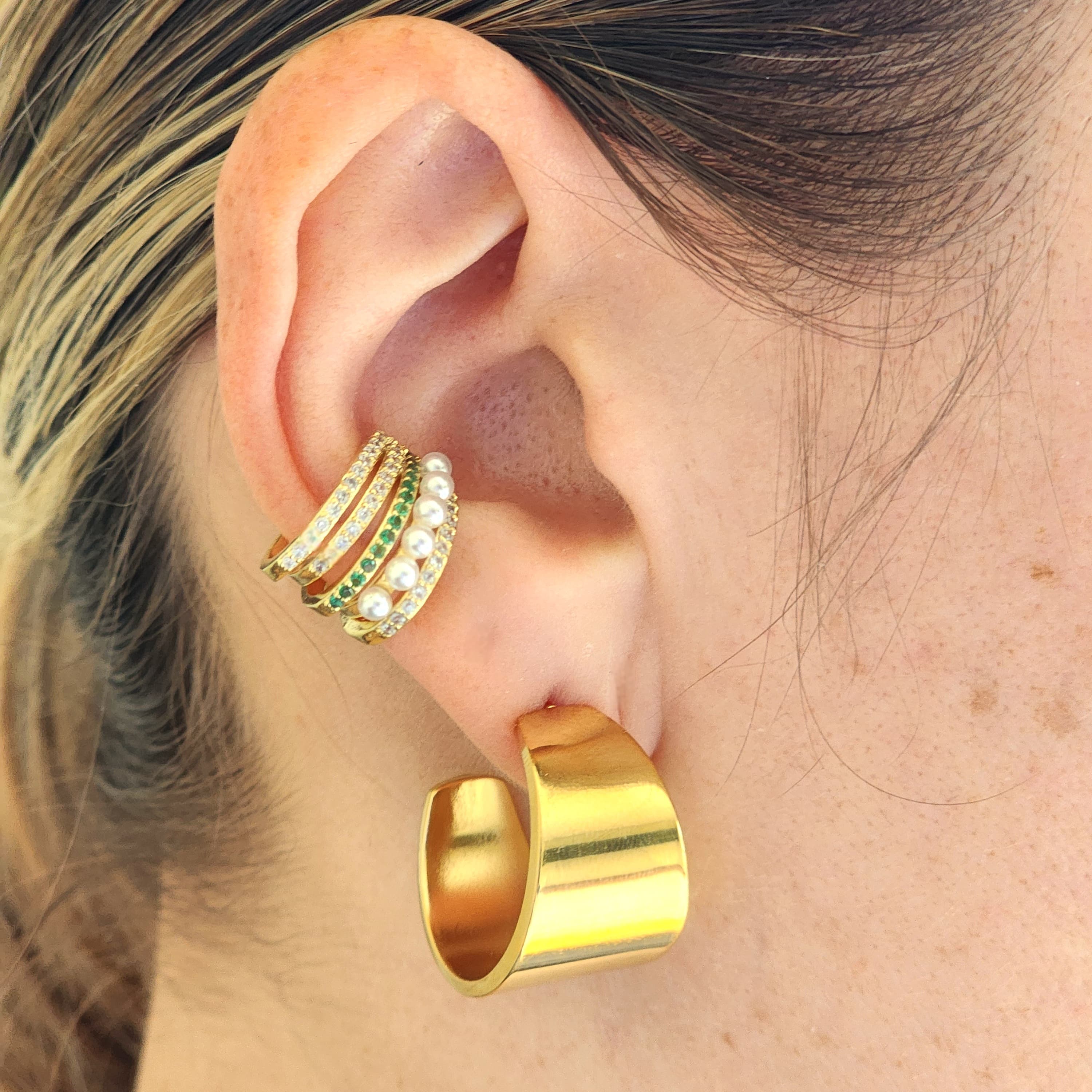 Earcuff Perlas y Brillos Esmeralda